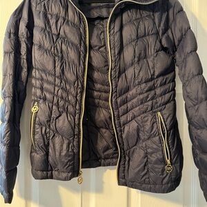 Michaels Black Puffer Jacket with Gold Accents
